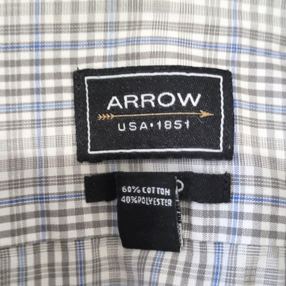 FITTED White/ Gray/ Blue Checkered  Dress Shirt - Picture 4 of 5